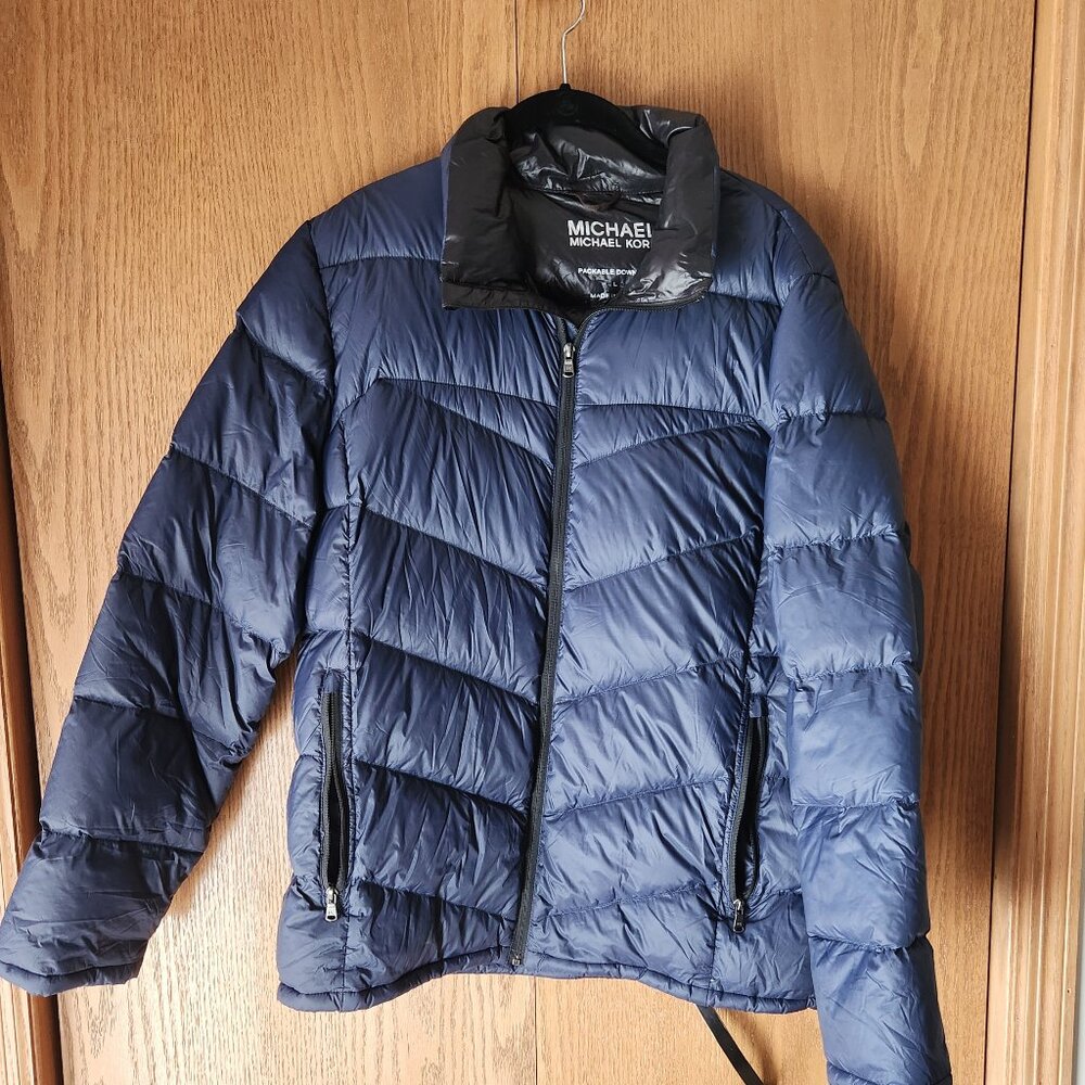 Michael Kors women's L navy blue packable down fill parka